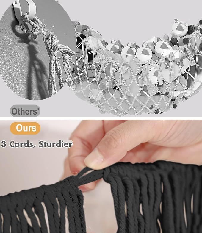Stuffed Animal Hammock - Extra Large 56'' Long (Black) | Premium Cotton Hand-knitted, Beautiful Long Tassel, Storage Hanging Organizer, Can Fit Stuffed Animals 30 Piece or More