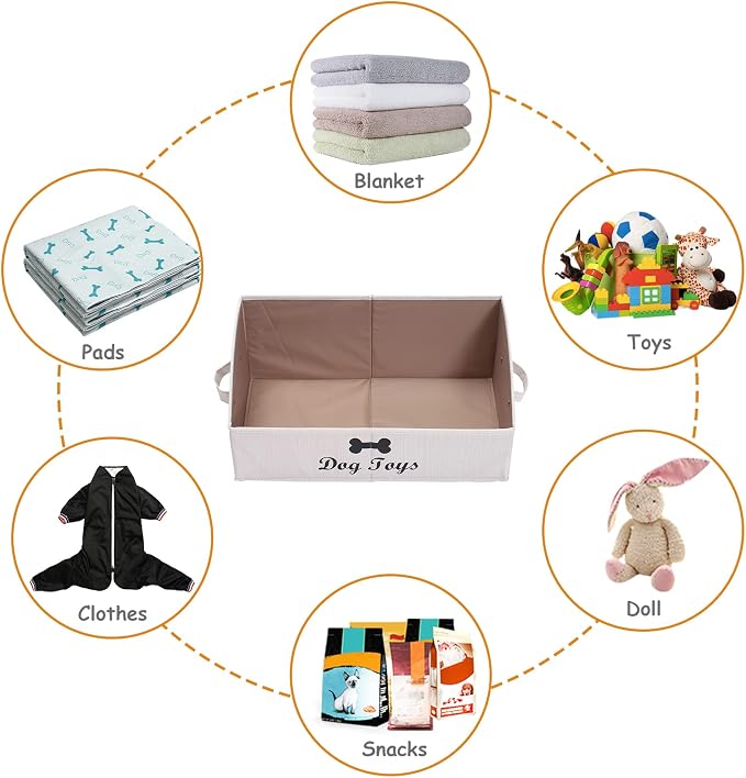 Geyecete Large dog toy bin dog toy box storage box - Foldable Fabric Trapezoid Organizer Boxes with Handle, Collapsible Basket for Dog Toys (Beige-DOG) | Foldable Fabric Trapezoid Organizer Boxes with Handle, Collapsible Basket for Dog