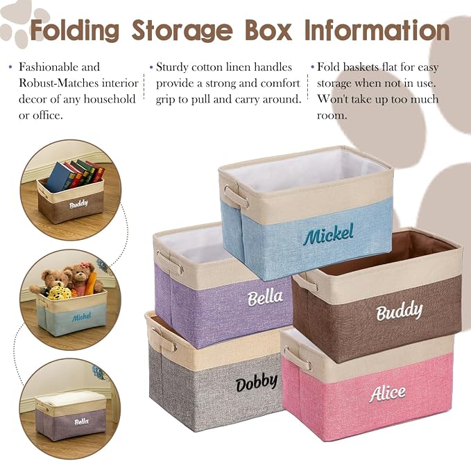 Ulico Custom Dog Toy Storage Basket, Collapsible Pet Organizer Box with Handles, Personalized Dog Toy Bin, Brown