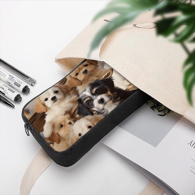Cute Pet Dogs Cute Aesthetic Pencil Case | Pen Bag for Women Big Capacity Pencil Pouch, Portable Makeup & Stationery Organizer for Office Travel