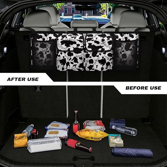 Cow Print Car Back Seat Organizer - Abrasion-Resistant Trunk Organizer, Multi-Functional Storage for Truck