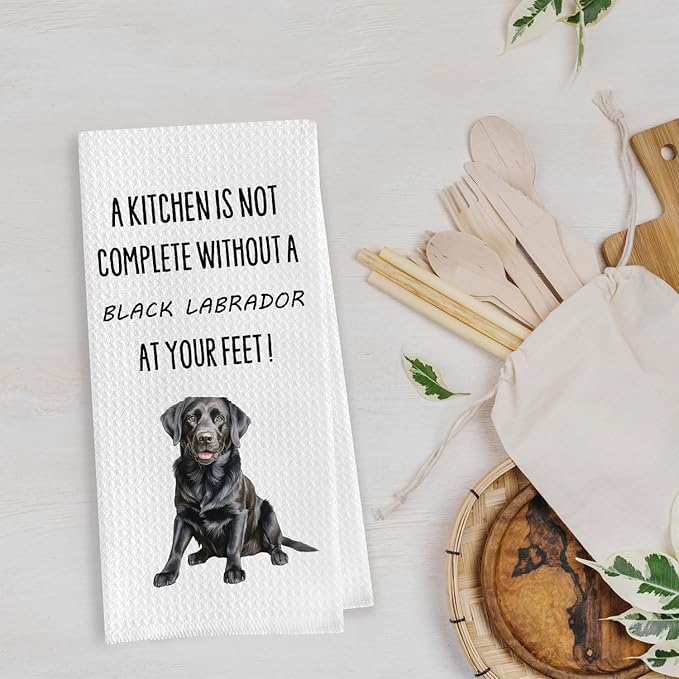 Black Labrador Kitchen Towels - Funny Black Lab Gifts Waffle Decorative Dish Towels, Gifts for Labrador Dog Lovers Gifts Hand Tea Towel, 16x24 Inch