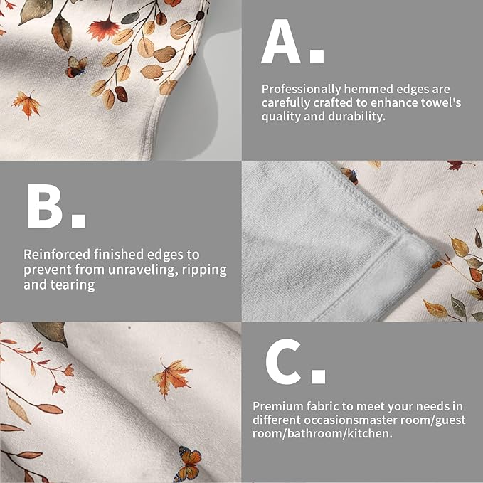 Giwawa Fall Maple Leaves Hand Towels Set of 2 Autumn Sunflower Dish Towel Soft Absorbent Guest Fingertip Bath Towel for Bathroom Kitchen Decorative