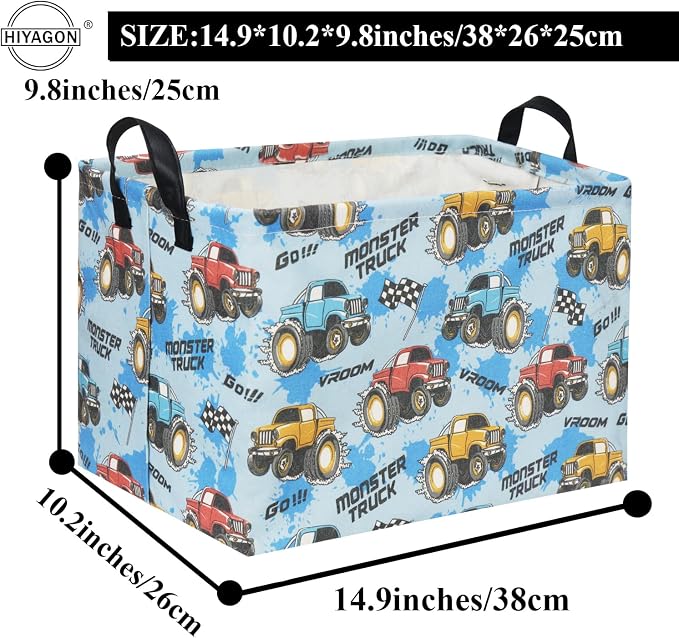 Rectangular Monster Truck Basket for Kids Baby Basket for Boys and Girls Cute Storage Organizer Bin Box Truck Room Decor(Monster Truck)
