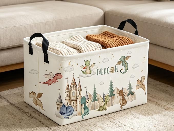 Rectangle Kids Baskets Dinosaur Basket Cute Storage Bin Boys Box for Room Decor Gift Basket(Castle dinosaur)