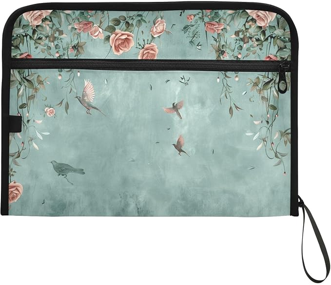 13 Pocket Zipper Expanding File Folder A4 Retro Floral | Accordion File Organizer with Front Pouch A4 Letter Size Portable Folders for Documents Receipt School Office Supplies