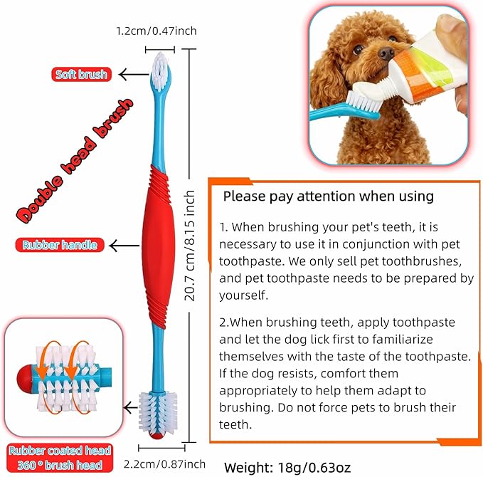 Dog Toothbrush, 360° & Double-Headed Dog Dental Care Kit for Small & Large Dogs, Pet Finger Toothbrush & Toothbrush Set for Effective Plaque Removal, Clean Teeth, Fresh Breath, and Gum Health