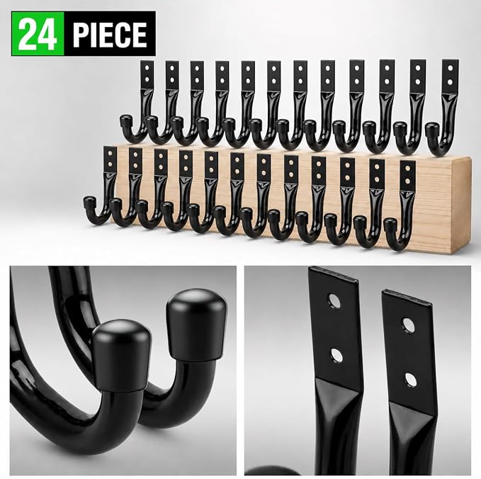 24-piece Heavy Duty Garage Storage Hooks, Bike Hooks for Garage Wall, Utility Garage Hooks, Wall Mount J Hook for Hanging, Large Metal Storage Organizer Tool, Extension Cord Hanger