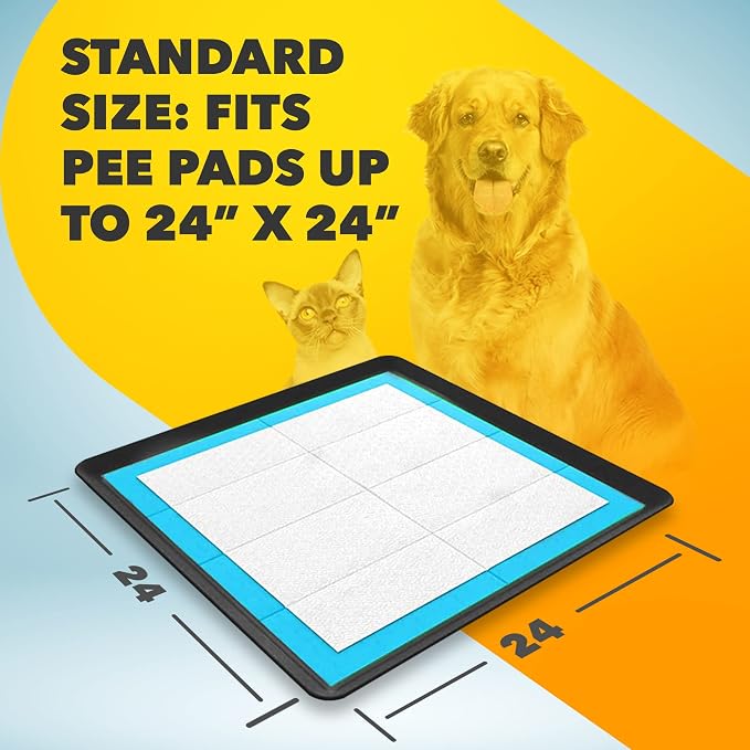 Dog Pee Pad Holder - Fits Up to 24” x 24” Pee Pad - 2 Pack - Black | Stable Grip, Raised Edges, Quick-Wipe Silicone Surface Dog Potty Tray Holder for Indoor Flooring Protection