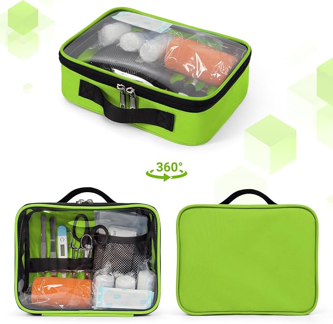 Empty First Aid Bag Clear PVC Waterproof Organizer Pouch Zipper Colored First Aid Kit for EMT Outdoor Travel (Green)