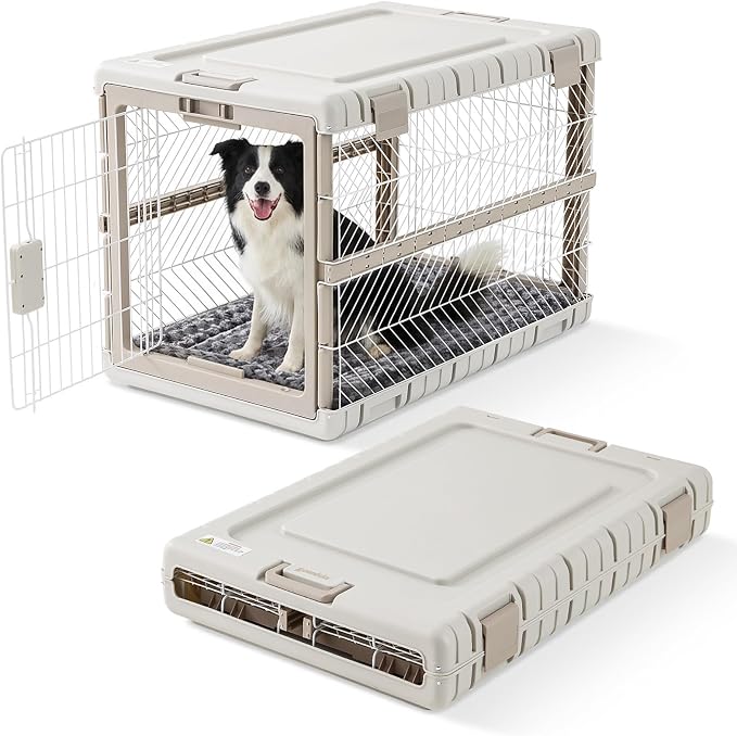 ZOMISIA Collapsible Dog Crate with Bed Mat, 36'' Dog Kennel for Large Dogs | Foldable Portable Dog Kennel for Travel,Tool-Free Assembly,2 Rolling wheels & Handles for Indoor & Outdoor Use,Washable Cover