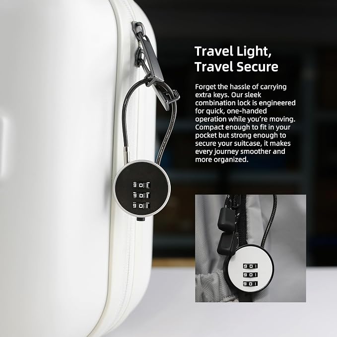 Small Combination Lock for Luggage, Gym Locker, Backpack Bag Zipper, Mini Combo Lock with Code, 5.12 Inch Steel Cable Padlock for Travel Suitcase, Cabinet, Toolbox, Bike, Bicycle Basket