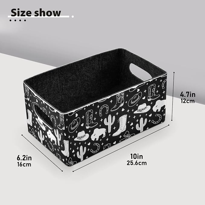 Emelivor Western Cowgirl Black Storage Basket Bins Set (2pcs) Felt Foldable Storage Bins with Handles Foldable Storage Baskets Boxes for Nursery,Kids Room,Clothes,Towels,Magazine