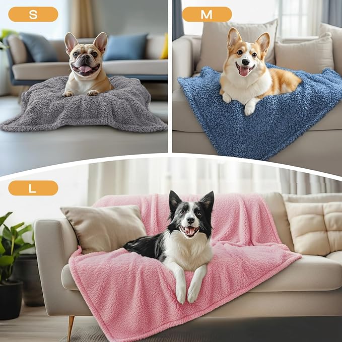 Luciphia 3 Pack Soft Sherpa Fleece Blankets for Dogs Cats Puppies,23"x16" | Fluffy Throw Blanket Washeble for Crate Bed Couch Indoor. Cozy Pet Blanket, Puppy Essentials Dog gift,Blue/Pink/Grey,Small