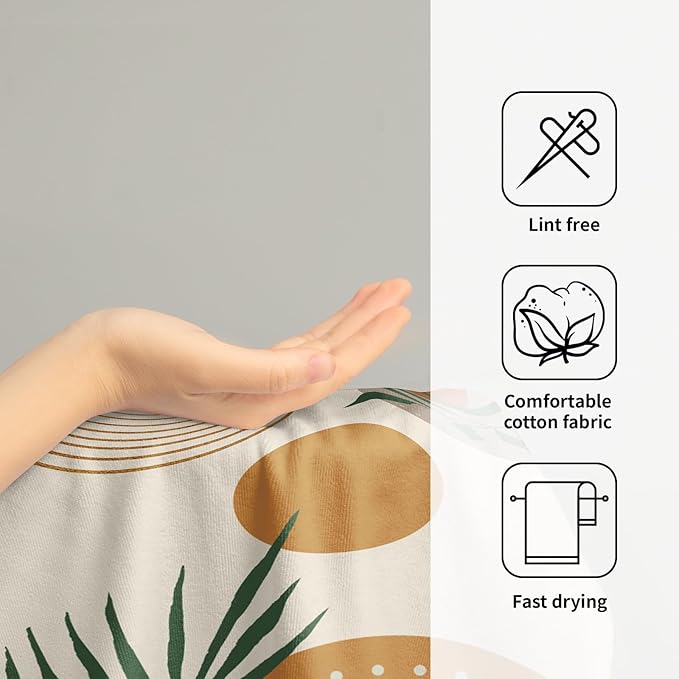 Giwawa Boho Leaves Hand Towels Set of 2 Yellow Mid Century Soft Absorbent Decorative Dish Guest Towel for Spa Gym Hotel Home Bath Kitchen Decor