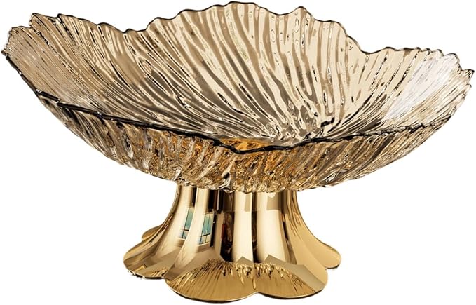 Pedestal Fruit Bowl, Snack Storage Holder, Fruit Tray, Dessert Display Stand, Decorative for Living Room Kitchen Home, E with Gold Base, Gold