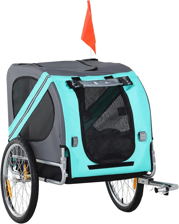 Aosom Dog Bike Trailer Easy Folding Cart Frame 20" Wheels | Pet Wagon Bicycle Trailer, Large Rubber Wheels, 3 Entrances, Mesh Screen, Off-Road and Travel
