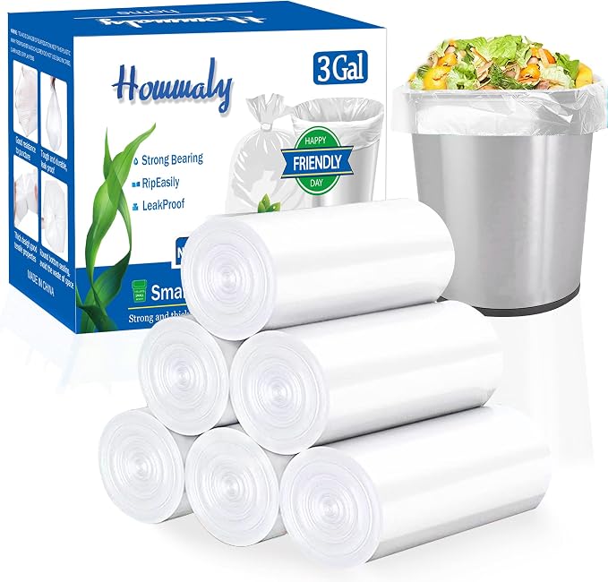 3 gallon Clear trash can liners,Small Garbage Bags 300,Extra Strong 2.6,3 Gal Trash Bag,Fit 10 liters trash Bin Liners for Home Office Kitchen （Clear 300）