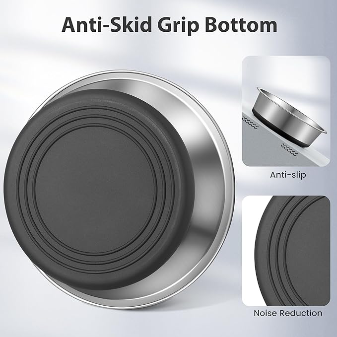 WROSWT Stainless Steel Dog Bowls Set of 2, Anti Rust Metal & Non Slip Rubber Base, Heavy Duty Large Feeding Dishes, Food Grade BPA Free, Food and Water Bowl for Small Dogs (17oz, 2.1cup)