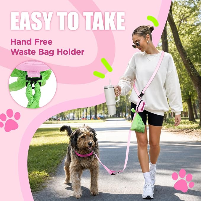 Dog Poop Bag Holder for Various Leashes,Hands Free Dog Bags Holder with Hook loop/Carabiner Clip,Bags Rolls Holder-Large Capacity,Dogs Walking,EXCLUDED