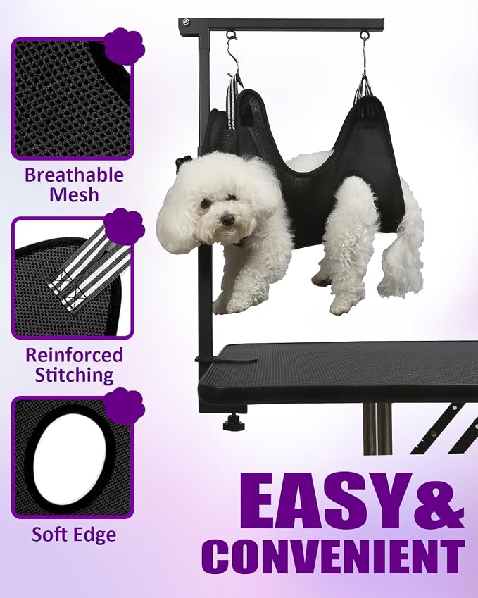 Adjustable Dog Grooming Arm with Clamp Dog Grooming Hammock and Loop Noose | Metal Dog Grooming Table Arm, Adjustable height 17"-35", No Sit Haunch Holder, Grooming Restraint for Small & Medium Dogs