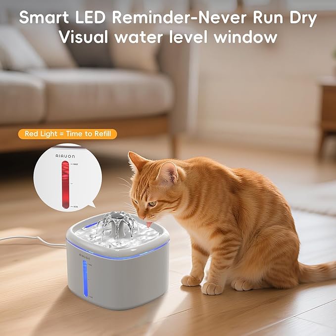 Cat Water Fountain,84oz/2.5L Pet Cat Fountain – Ultra Quiet Upgraded Automatic Pet Water Dispenser with 8 Replaceable Filters, Indoor Cat & Dog Drinking Bowl