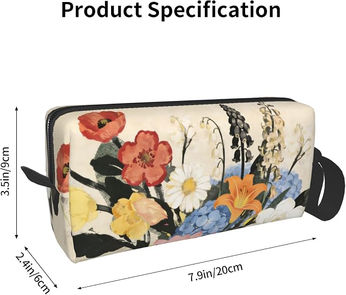 Vintage Botanical Garden Floral Makeup Bag for Women Wrist Strap | Durable 600D Oxford Fabric Cosmetic Organizer,Compact Travel Pouch with Handle for Gym & Daily Use