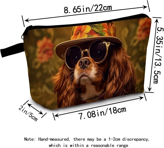 Cavalier King Charles Spaniel Makeup Bag Adorable Dog with Straw Hat & Sunglasses Cute Cosmetic Pouch for Dog Lovers Travel Toiletry Organizer Gift for Pet Enthusiasts