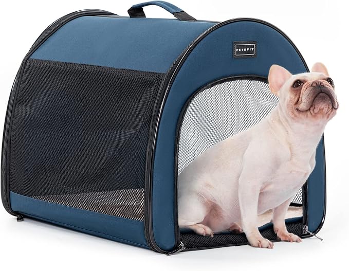 PETSFIT Portable Dog Crate, Travel Dog Crate - 19 Inch Lightweight, Roomy, Easy to Set Up, Sturdy Collapsible Dog Kennel with Thick Mat, Navy Blue