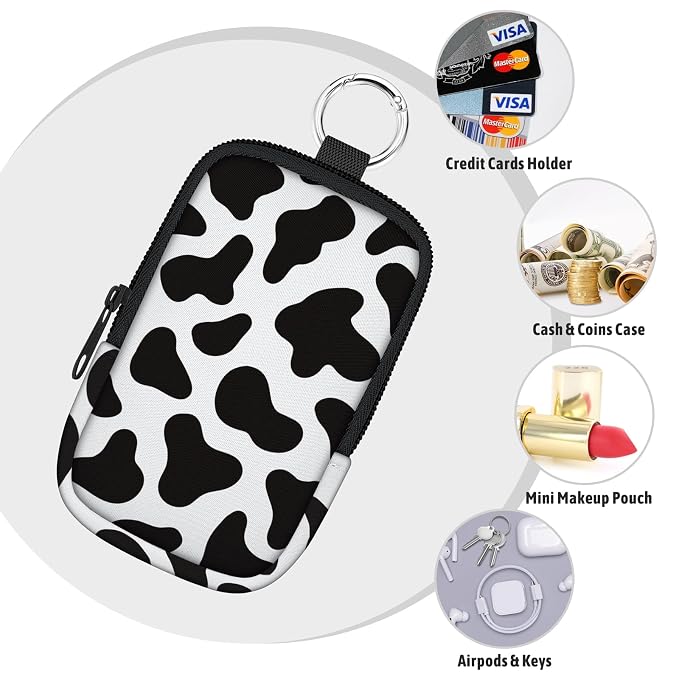 Hand Sanitizer Holder, Cow Print Spray Case Zippered Pouch | Keychain, Travel Size, Cute Fashion Accessory with Snap Hook, for Glow Mist and Power Mist 1FL OZ, Mini Small Pocket Clip on