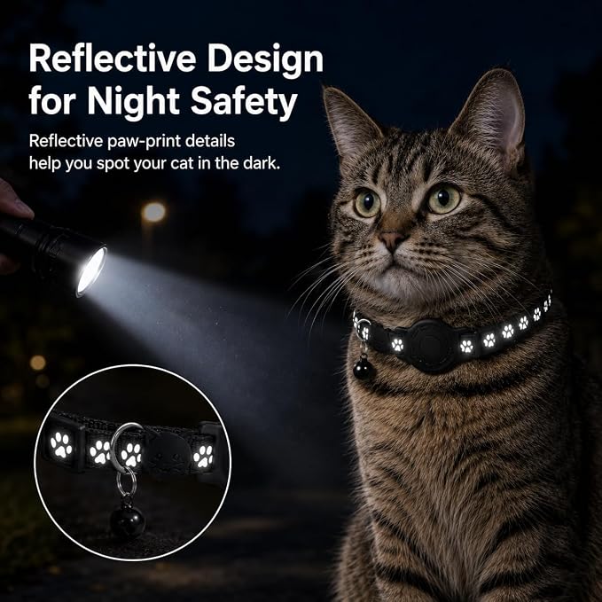 Cat Collar (iOS Only) - Pet Tracker Compatible with Apple Find My, Waterproof Smart Tag, No Monthly Fee. Advanced Safety Solution for Small & Large Cats.