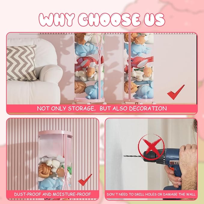 Stuff Animal Organizer,Stuffed Animal Zoo Storage,Stuffed Animal Storage Tube, PET Transparent Bucket with Zipper for Kids Toy Organizer Toy Storage Box with Lid (White)