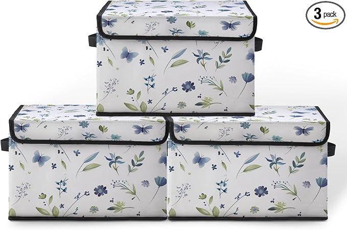 Stackable Storage Bins with Lids,Closet Organizers Fabric Box for Home and Office,Blanket Clothes Organizers,Under Bed Storage Containers 3 Pack
