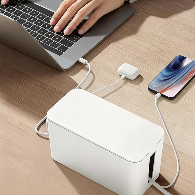 Cord Organizer Box Cable Management Hide Power Strips & Cords | Multi-Hole Shunt Design,Kid & Pet Friendly,Floor Outlet Hiders for Desk,Office,Living Room,Wire Storage,White