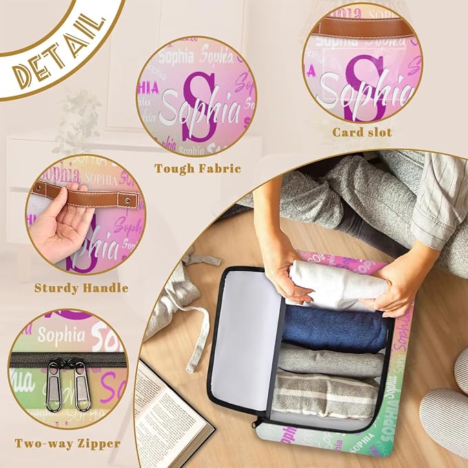 Personalized Storage Bins with Zipper Lid, Customized Name Storage Basket Rectangle Clothes Organizer for Kids and Pets Toys Shelf Closet, Gradient Green with Pink Color