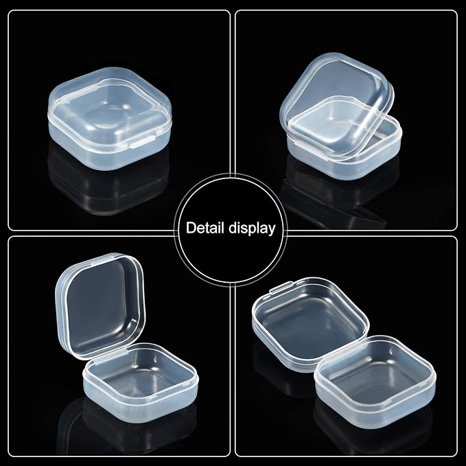 SATINIOR 48 Packs Clear Small Plastic Containers Transparent Storage Box with Hinged Lid for Small Items Crafts Jewelry (1.37 x 1.37 x 0.7 Inches)