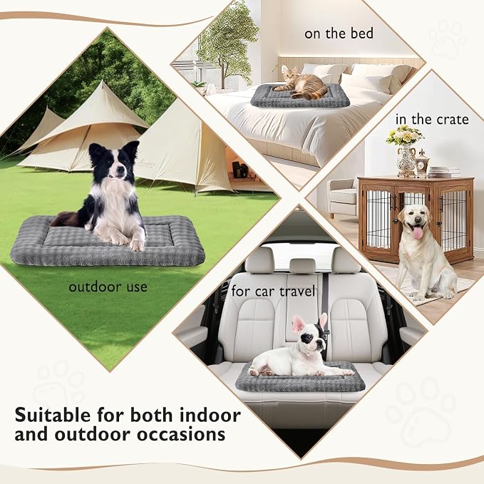 Dog Bed Mat Crate Pad for Large Dogs, Grey, 42"x 28" | Washable Soft Pet Sleeping Mat, Anti-Slip Kennel Pad with 3D Bubble Pattern
