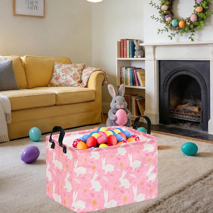 Kid Clothes Storage Basket Gift Shelf Basket Toy Storage Bin, Nursery Basket Organizer Box With Handles for Room Deco Bunny Easter Eggs Basket for Children