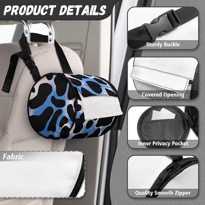 Blue Cow Hanging Paper Towel Roll Holder with Adjustable Strap Water Resistant Toilet Tissue Roll Dispenser Handy Toilet Paper Cover Storage Holder