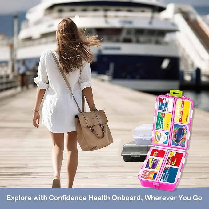 3 Pack Extra Large Pill Organizers with Medicine Labels, Pink White Grey | Includes 3 extra large cases with 3x161 labels and 10 compartments each for 7-day planning and travel