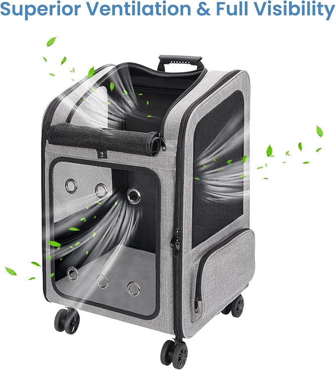 Extra Large Cat Backpack Carrier with Wheels for Cats Under 30 Lbs | Large Space Pet Backpack Carrier for Dogs Puppies Rabbits Other Animals under 25 Lbs, Great for Travel / Hiking / Outdoor Use
