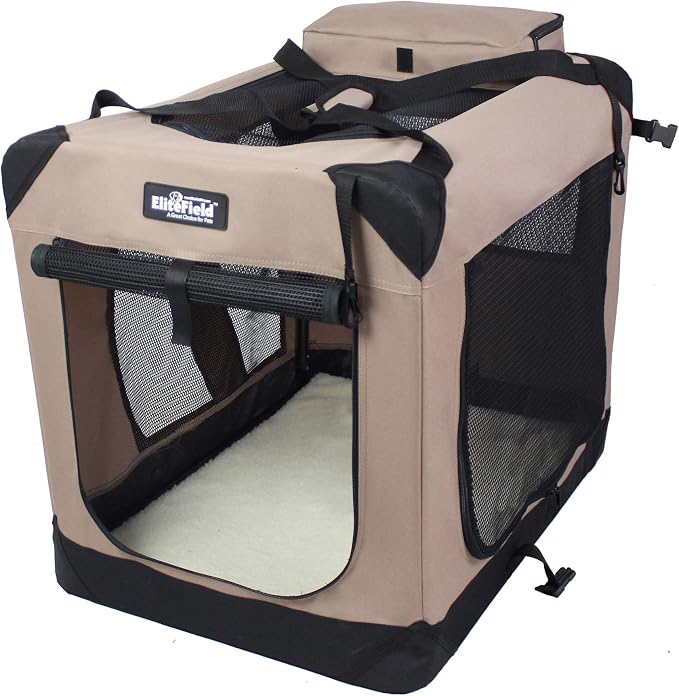 EliteField 3-Door Soft Dog Crate with Bed & Carrying Bag (2-Year Warranty) | 3 Mesh Doors, Steel Frame, Removable & Washable Crate Cover and Bed Cover, Storage Pockets, Indoor/Outdoor, Foldable
