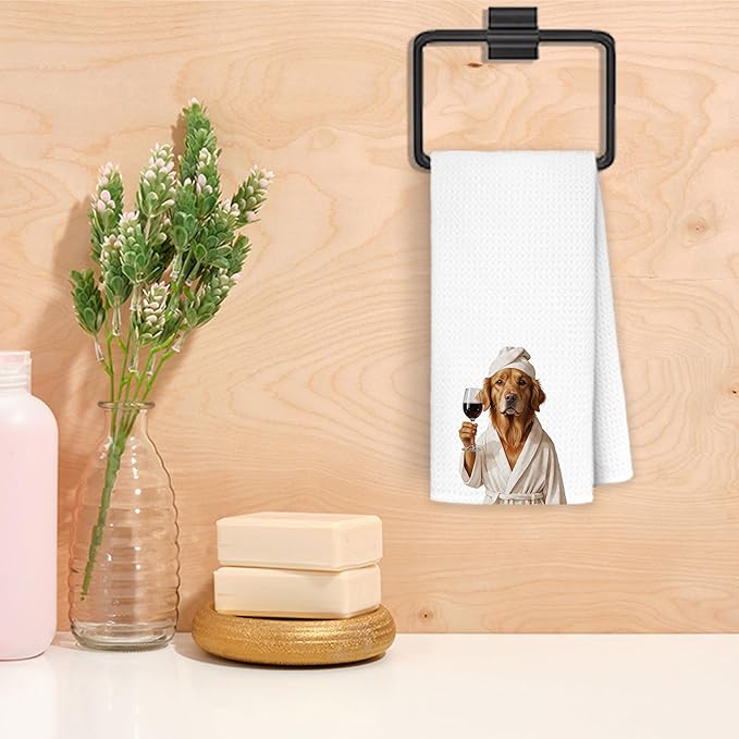 Funny Golden Retriever Bathroom Hand Towels, Gifts for Golden Retriever Lovers, Dog Bathroom Decor, Funny Dog Hand Towels for Spa Gym Yoga, 16x24 Inch Set of 2
