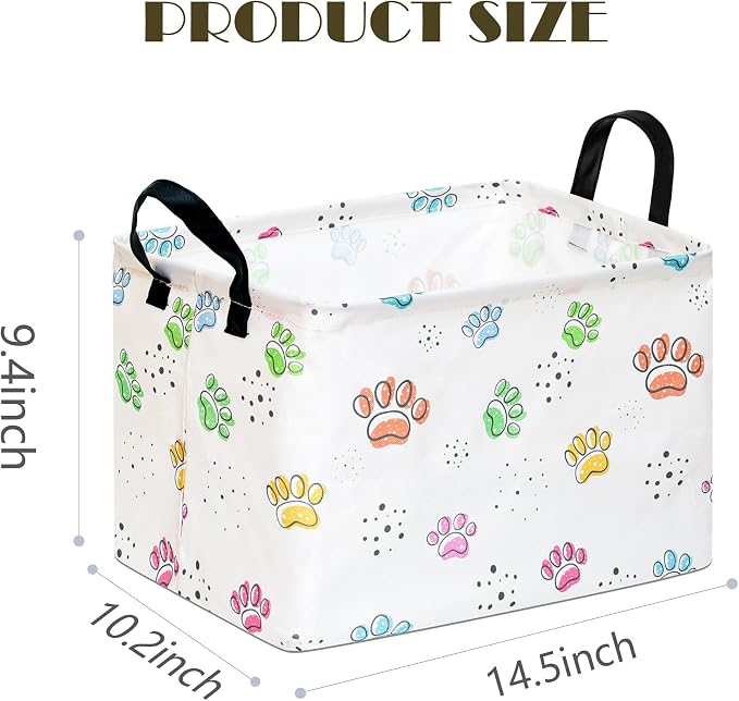 Baby Storage Basket,Colorful Dog Paw Print,Waterproof Lining, Leather Handles, Collapsible for Kids Toys, Pets Supplies, Gift Basket