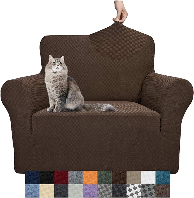 YEMYHOM Couch Cover Latest Jacquard Design High Stretch Sofa Chair Covers for Living Room, Pet Dog Cat Proof Armchair Slipcover Non Slip Magic Elastic Furniture Protector (Small, Dark Coffee)
