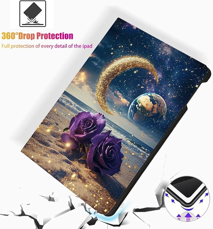 for Microsoft Surface Pro X/Pro X Plus-13 2019/2020/2021/2024 Tablet Case,Auto Wake/Sleep,Adjustable Stand Protective Cover - Starry Sky Earth Moon