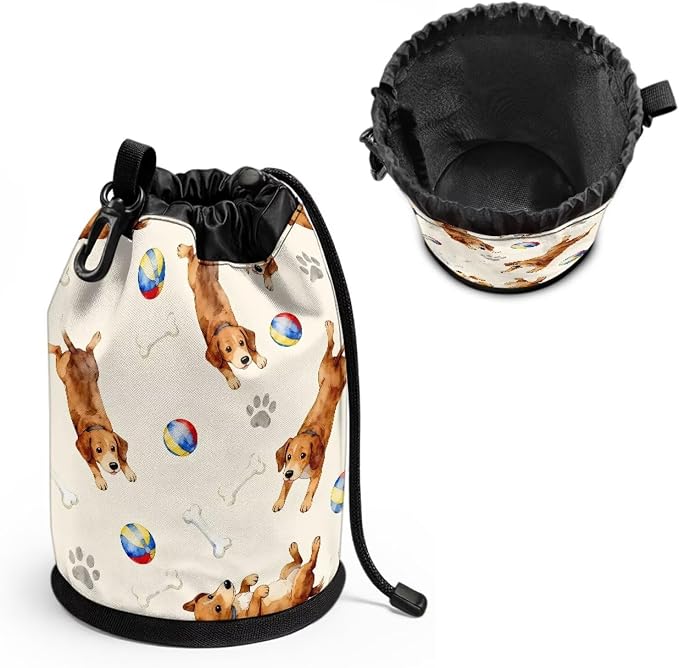 Clothespin Bag Organizer Drawstring, Puppy Pet Toy Laundry Peg Storage Pouch with Button Hanger, Portable Clips Holder for Drying Rack, Camping, Beach & Home