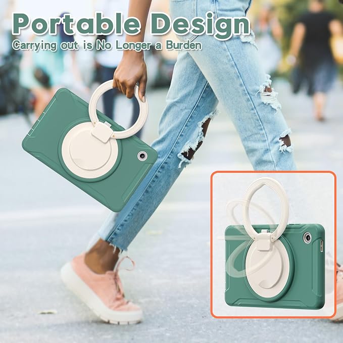 Heavy Duty Shockproof Case for Samsung Galaxy Tab A11 8.7 Inch 2025 (Model: SM-X133/X135/X135F) - with 360° Rotating Stand Handle, Built-in Screen Protector,Kid-Friendly Protective Cover (Green F)