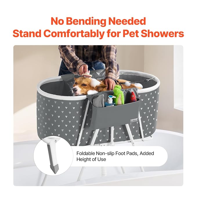 VEVOR Portable Dog Bathtub Foldable Pet Shower Station with Drain, Grey | for Washing and Grooming Small and Medium Dogs and Cats Indoors or Outdoors, with Efficient Drainage and Space-Saving Storage