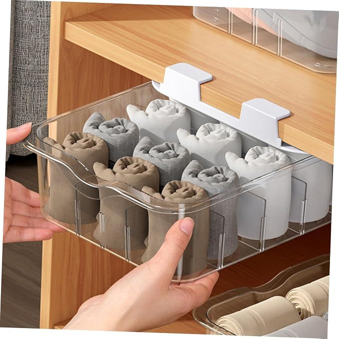 VOSAREA Drawer Organizer Box 15-Grid PET with Lid for Socks